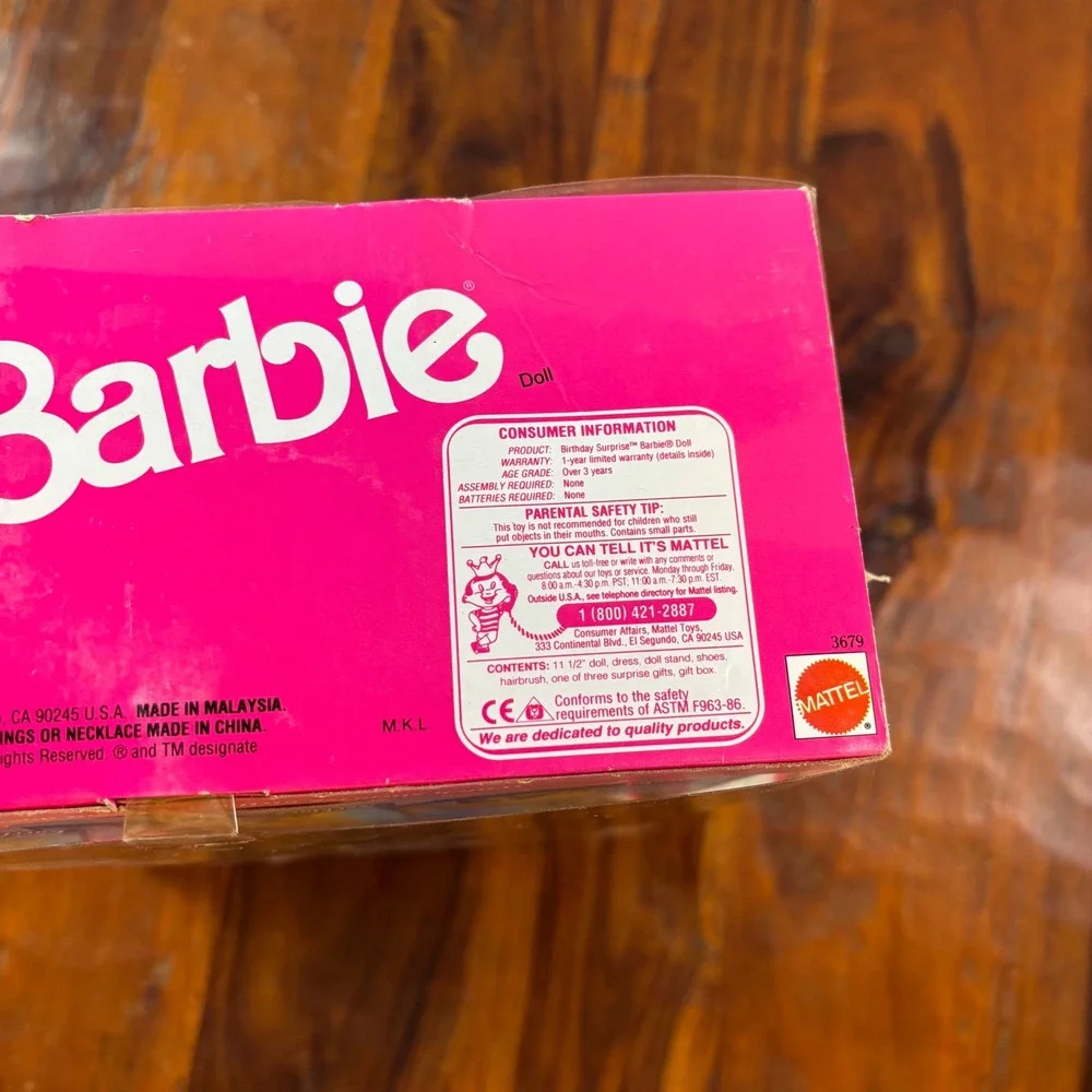 Vintage 1991 Birthday Surprise Barbie Doll Mattel 3679 New in Box Peach Gown